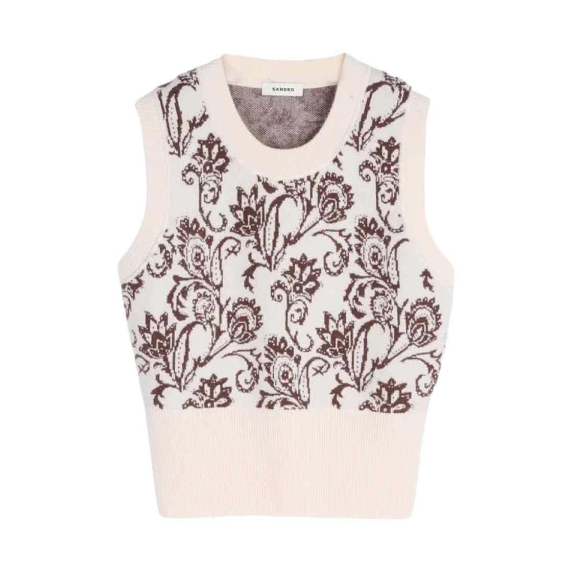 (W) 산드로 페이즐리 프린트 베스트 에크루((W) Sandro Paisley Print Vest Ecru)