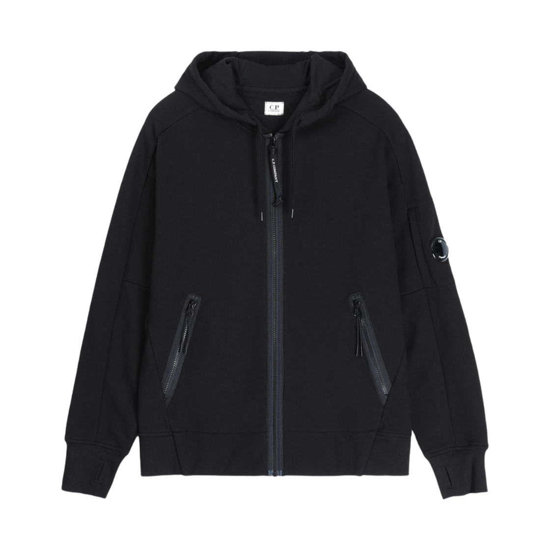 C.P. 컴퍼니 다이애그널 레이즈드 플리스 풀 집 후드 스웨트셔츠 블랙 - 25SS(C.P. Company Diagonal Raised Fleece Full Zip Hooded Sweatshirt Black - 25SS)