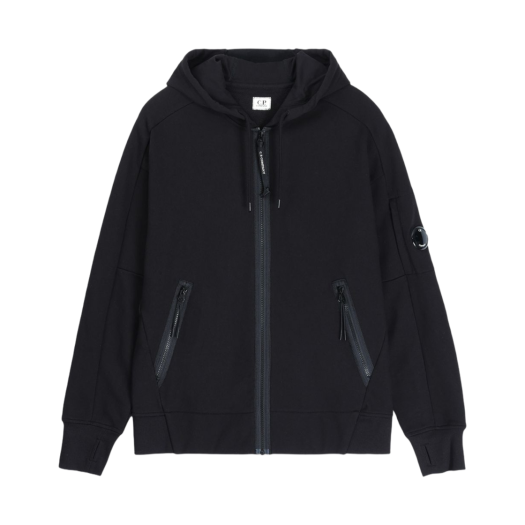 C.P. Company Diagonal Raised Fleece Full Zip Hooded Sweatshirt Black - 25SS