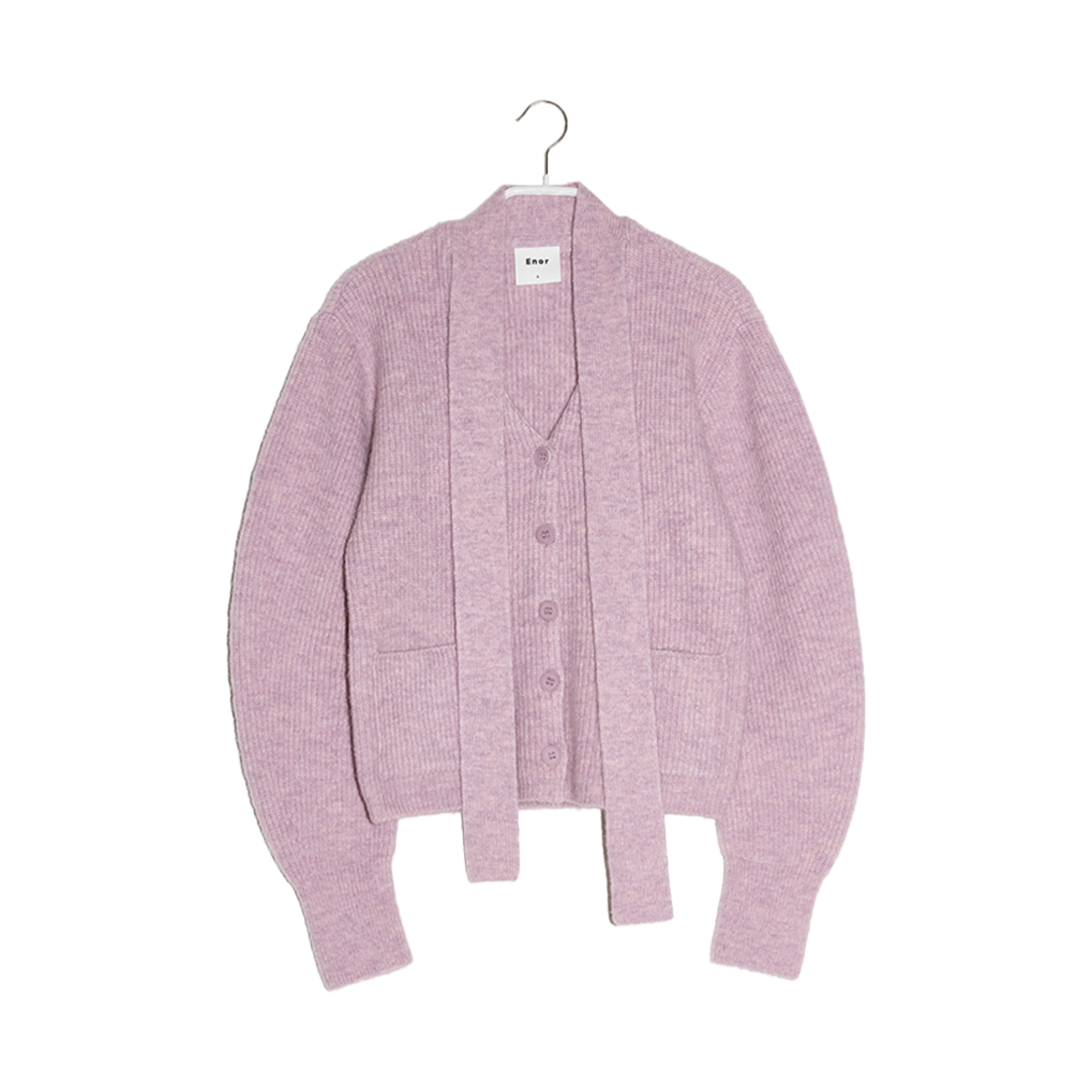 엔오르 우먼 탑 머플러 알파카 니트 가디건  핑크