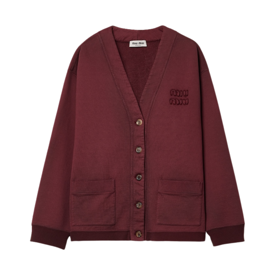 미우 미우 코튼 플리스 가디건 아마란스 레드 메이즈 옐로우(Miu Miu Cotton Fleece Cardigan Amaranth Red Maze Yellow)