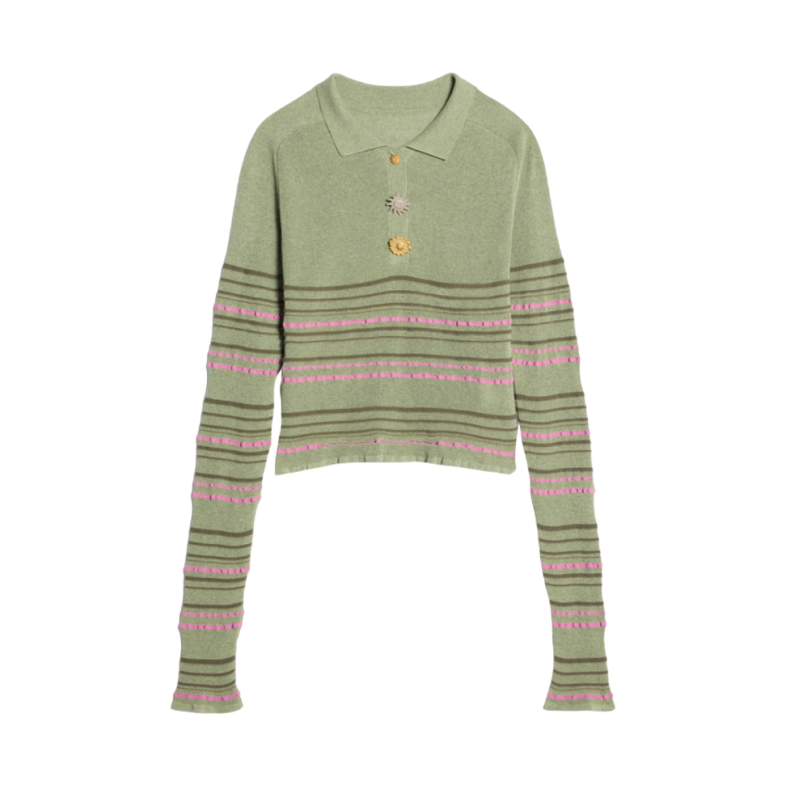 (W) 자크뮈스 라 마이유 아오우로 스트라이프 롱슬리브 니트 폴로 라이트 그린((W) Jacquemus La Maille Aouro Striped Long Sleeve Knit Polo Light Green) - 1