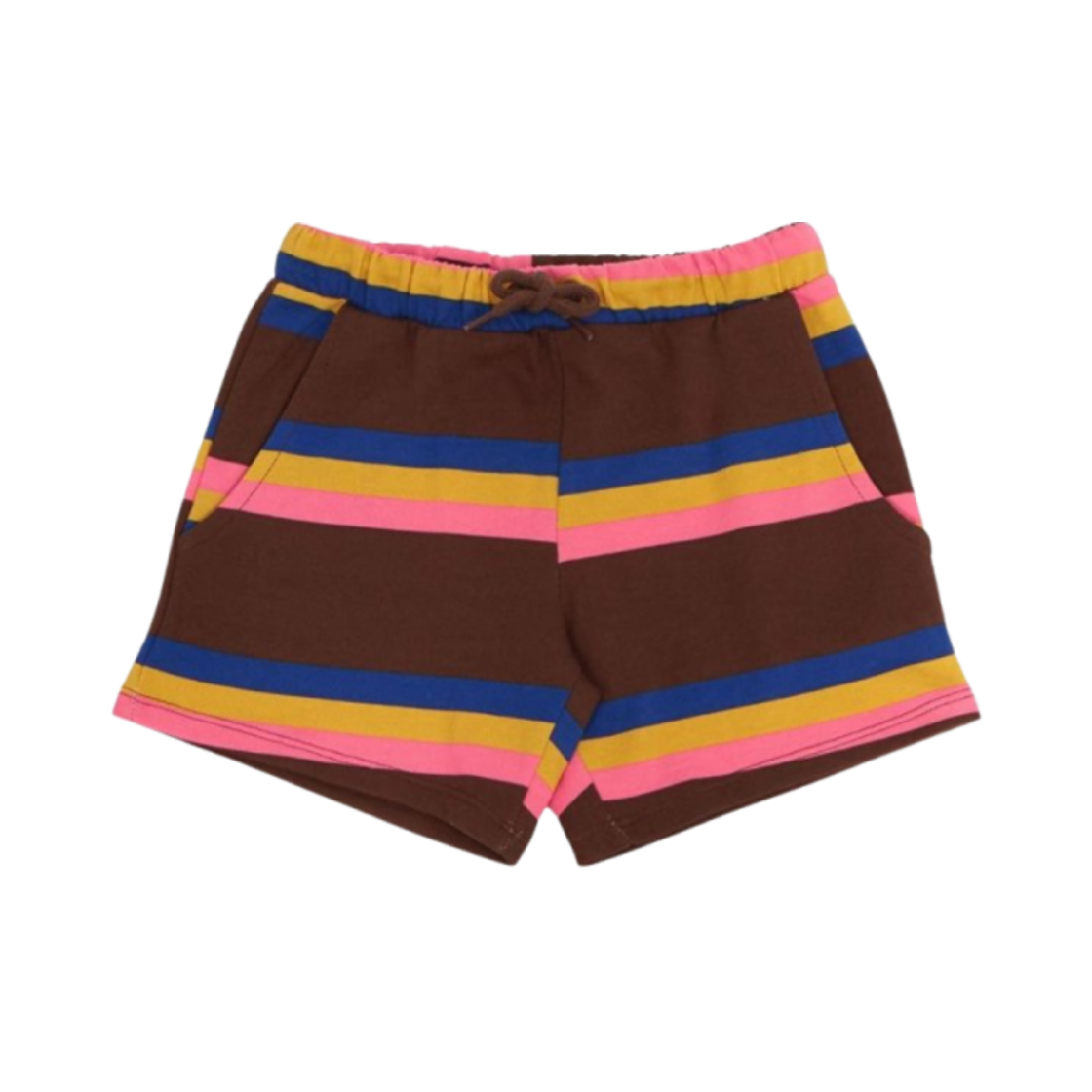 (키즈) 미니 로디니 스트라이프 스웨트쇼츠 브라운((Kids) Mini Rodini Striped Sweatshorts Brown)