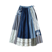 (W) Kapital Patchwork Gathered Skirt Indigo