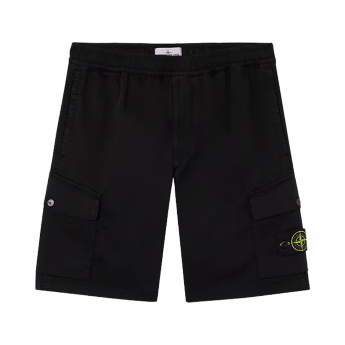 스톤 아일랜드 L100L03 오가닉 스트레치 코튼 사틴 레귤러 핏 카고 버뮤다 쇼츠 블랙 - 25SS