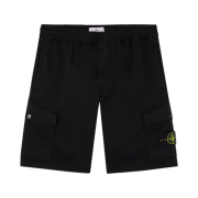 Stone Island L100L03 Organic Stretch Cotton Satin Regular Fit Cargo Bermuda Shorts Black - 25SS