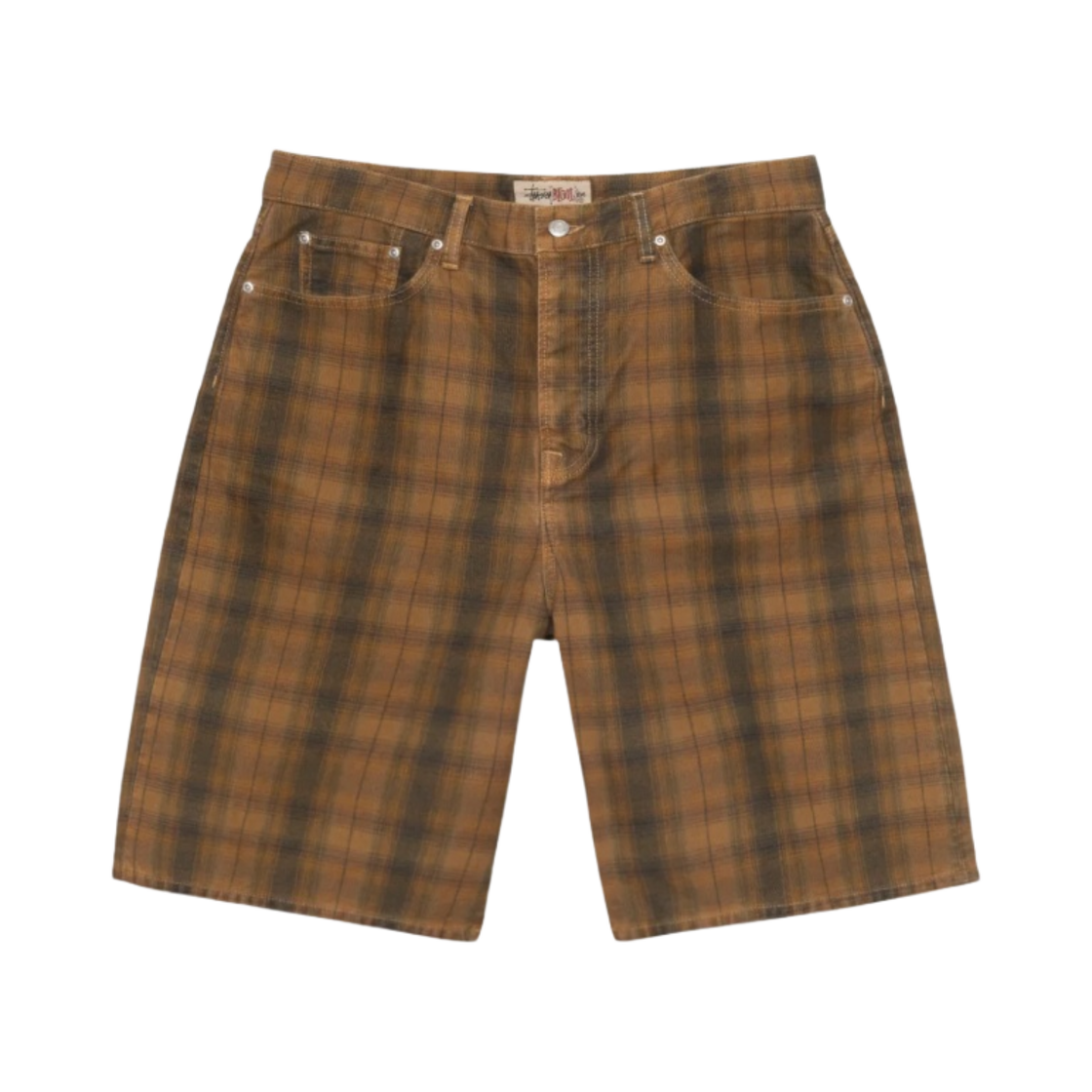 스투시 캔버스 플레이드 빅 올 쇼츠 브라운