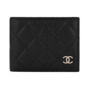 Chanel Classic Bi-Fold Card Holder Grained Calfskin & Gold Black