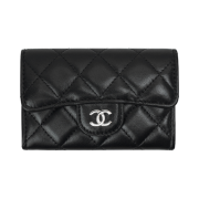 Chanel Classic Card Holder Lambskin & Silver Black