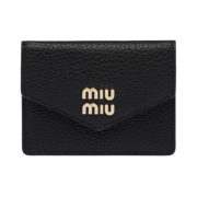 Miu Miu Metal Lettering Logo Leather Card Holder Black