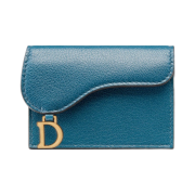 Dior Goatskin Saddle Flap Card Holder Steel Blue