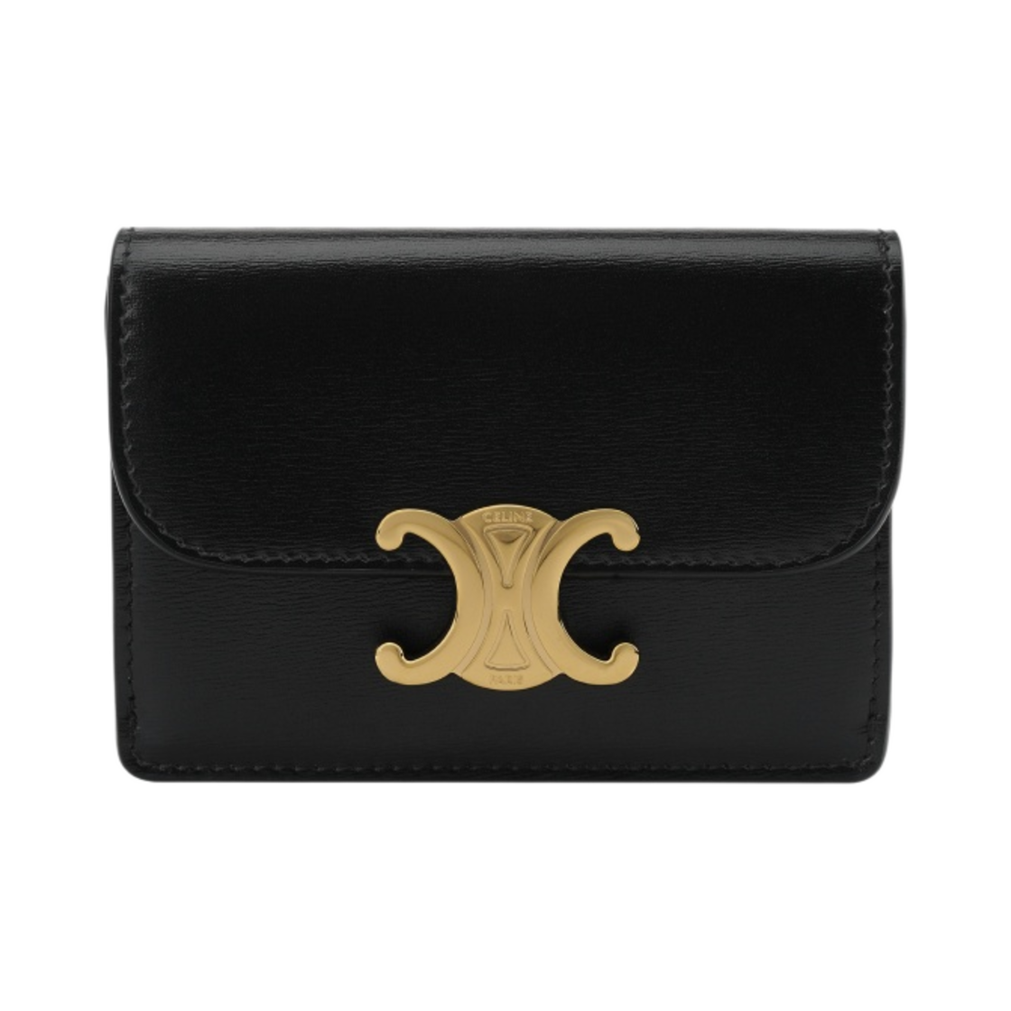 10I583DPV-38NO Celine Card Holder with Flap in Shiny Calfskin Black