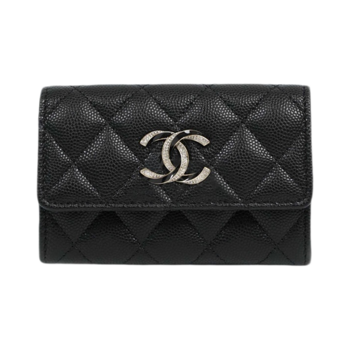 샤넬 플랩 카드 홀더 샤이니 그레인드 카프스킨 에나멜 스트라스 & 골드 메탈 블랙(Chanel Flap Card Holder Shiny Grained Calfskin Enamel Strass & Gold Black) - 1