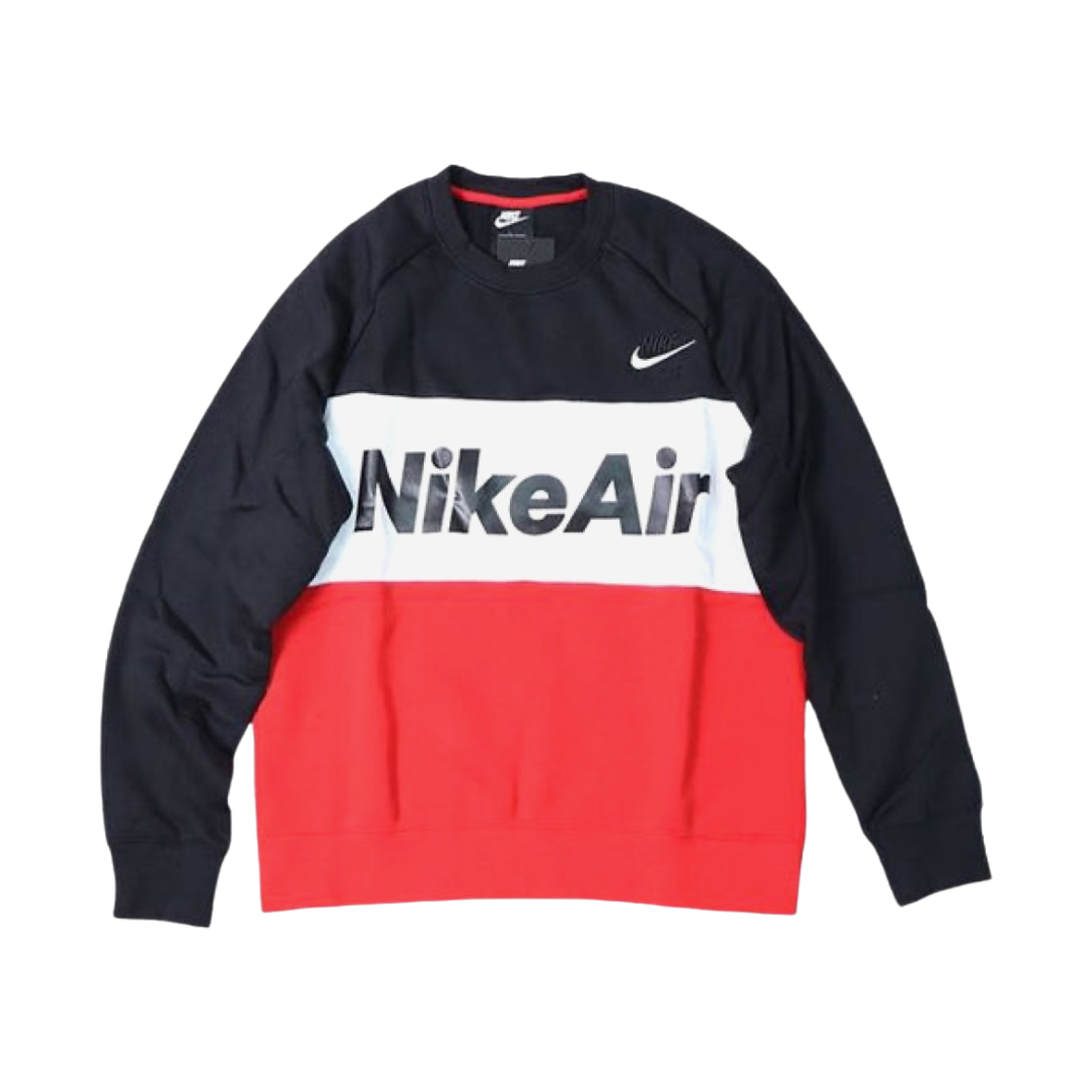 나이키 에어 컬러블록 로고 플리스 크루넥 스웨트셔츠 블랙 - US/EU(Nike Air Colorblock Logo Fleece Crewneck Swatshirt Black - US/EU) - 1