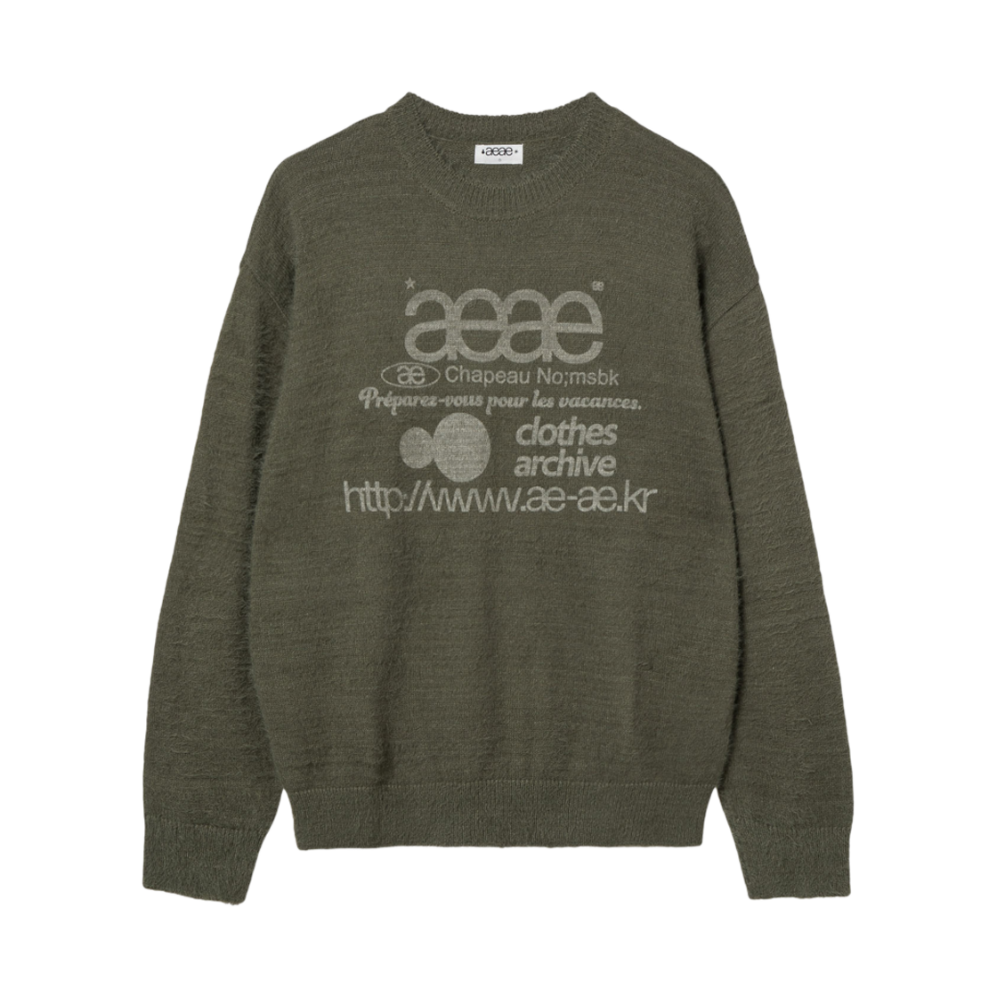에이에이 웹 로고 헤어리 니트 카키(Aeae Web Logo Hairy Knit Khaki) - 1