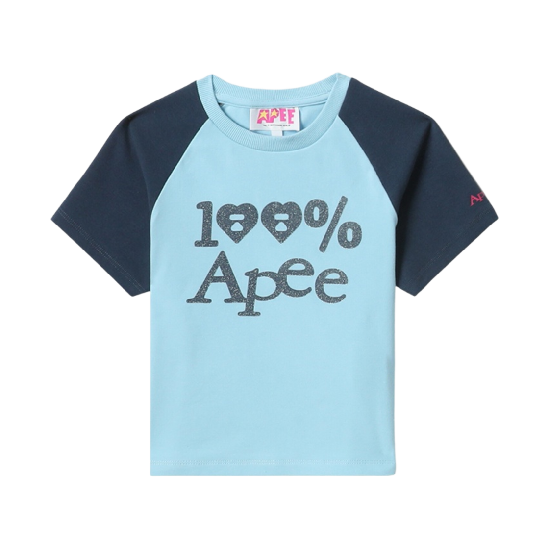 (W) 베이프 그래픽 크롭 래글런 티셔츠 라이트 블루((W) BAPE Graphic Crop Raglan T-Shirt Light Blue) - 1