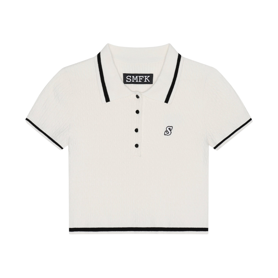 (W) 에스엠에프케이 캠퍼스 화이트 폴로 레터 S 화이트((W) SMFK Campus White Polo with Letter S White)