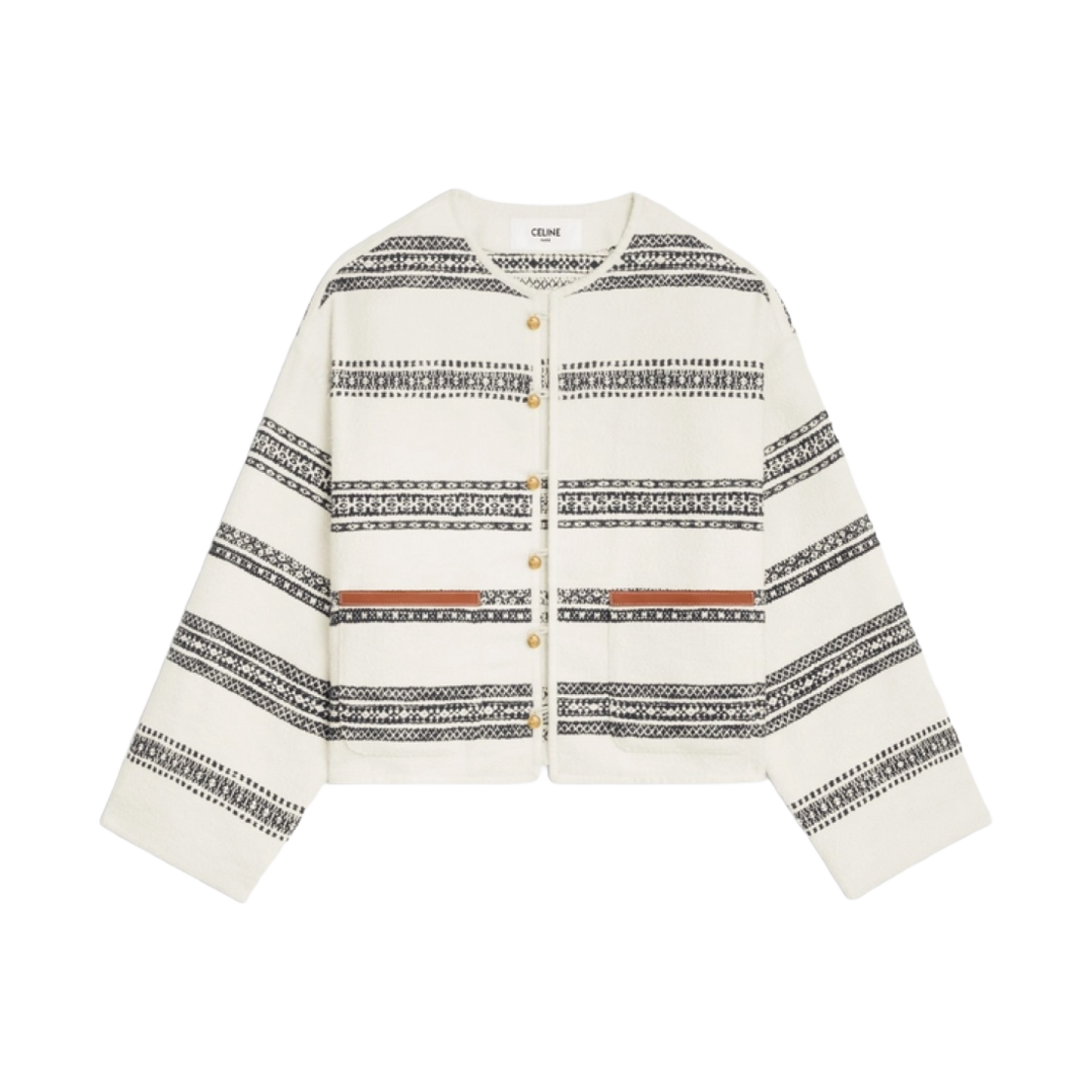 2V82S145X-01KC (W) Celine Baja Cardigan Stripe Tweed Chalk Black