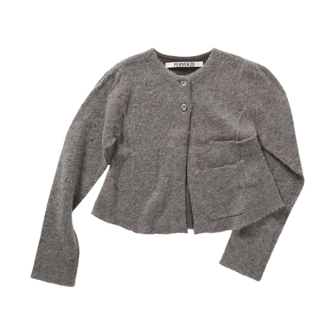 - (W) Perverze Retouched Pocket Mohair Blend Cardigan Gray