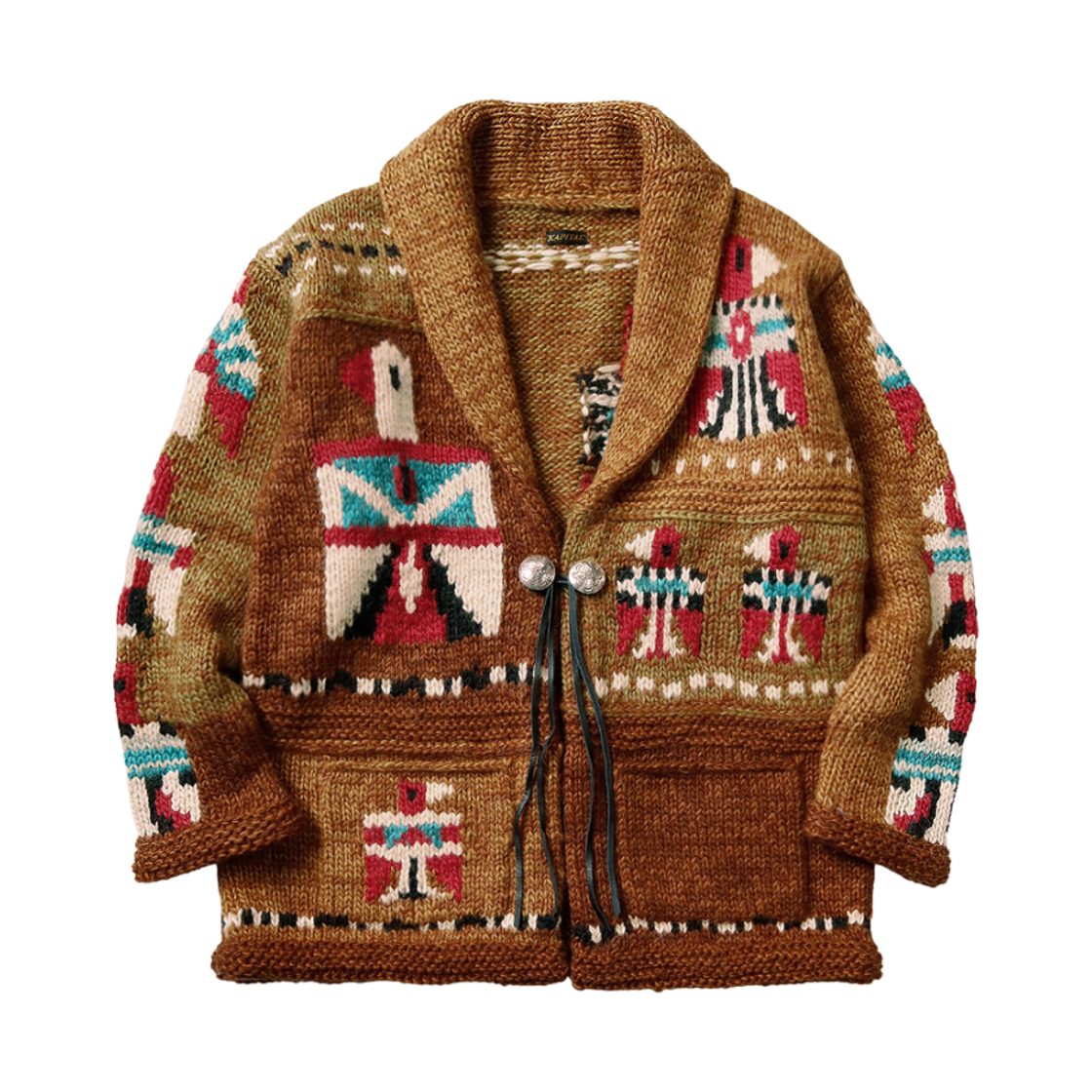 캐피탈 핸드 니티드 산토 도밍고 코위찬 가디건 골드(Kapital Hand Knitted Santo Domingo Cowichan Cardigan Gold) - 1