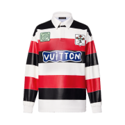Louis Vuitton Long-Sleeved Leather Intarsia Rugby Polo Bright Red