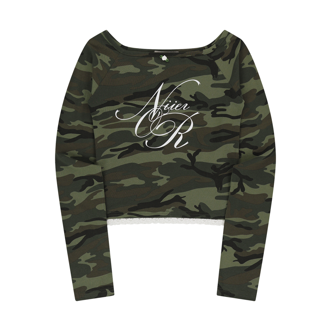 니어 노어 레이스 오프숄더 롱슬리브티 카모(NIIER NOR Lace Off Shoulder Ls Tee Camo)