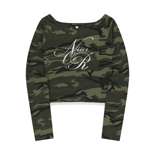 24NNFWTLSF004CA NIIER NOR Lace Off Shoulder Ls Tee Camo