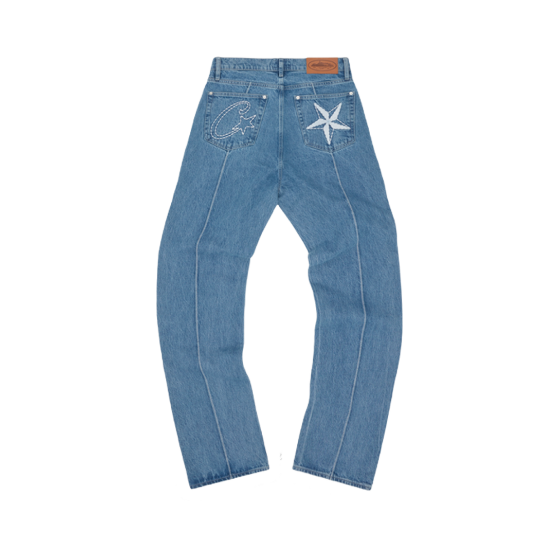 코르테이즈 C-스타 업데이티드 배기 핏 데님 진 워시드 블루(Corteiz C-Star Updated Baggy Fit Denim Jeans Washed Blue) - 1