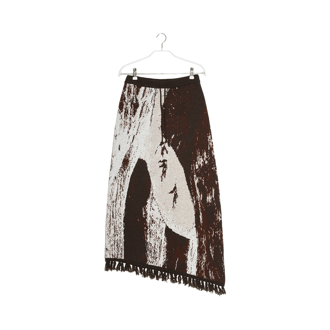 BDWTKN006BR En Or Women Asymmetry Fringe Cashmere Skirt Brown