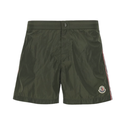 K1-091-2C00018-53326-833 Moncler Logo Patch Swim Shorts Olive Green - 25SS
