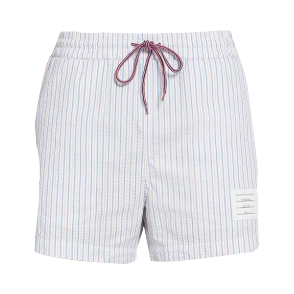 MTT026A-F0009-480 Thom Browne Seersucker Stripe Drawstring Swim Shorts Light Blue