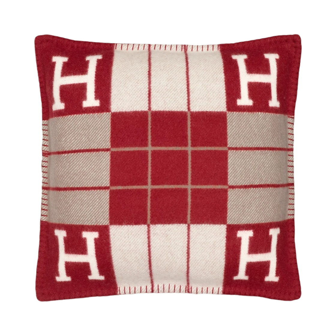 H102666M59 Hermes Avalon III Small Cushion Ecru Rouge H