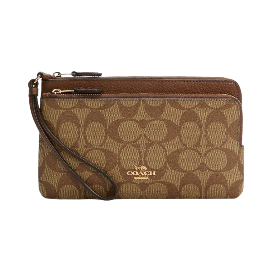 C5576-IME74 Coach Double Zip Wallet in Signature Canvas Khaki Saddle 2