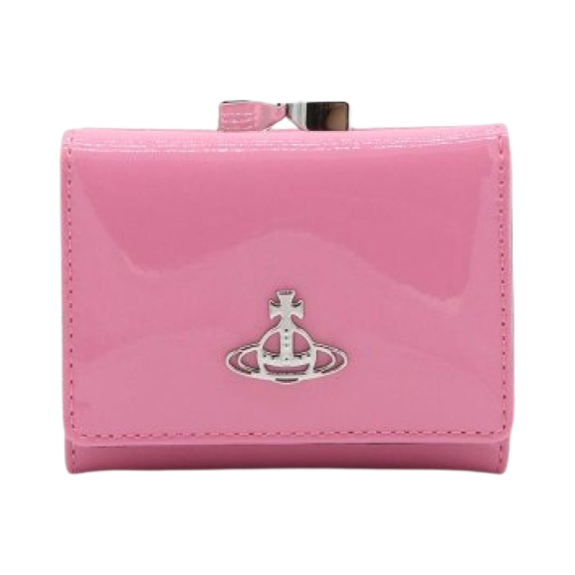 비비안 웨스트우드 샤이니 페이턴트 스몰 프레임 지갑 핑크