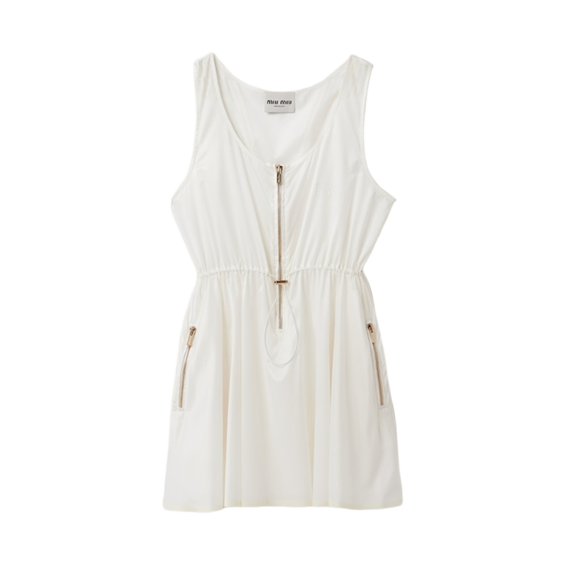 (W) 미우 미우 슬리브리스 테크니컬 실크 드레스 화이트((W) Miu Miu Sleeveless Technical Silk Dress White) - 1