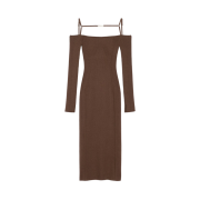 (W) Jacquemus La Robe Sierra Long Sleeve Lingerie Dress Brown