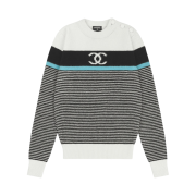 (W) Chanel Pullover Mixed Fibers Cotton & White Black Light Blue