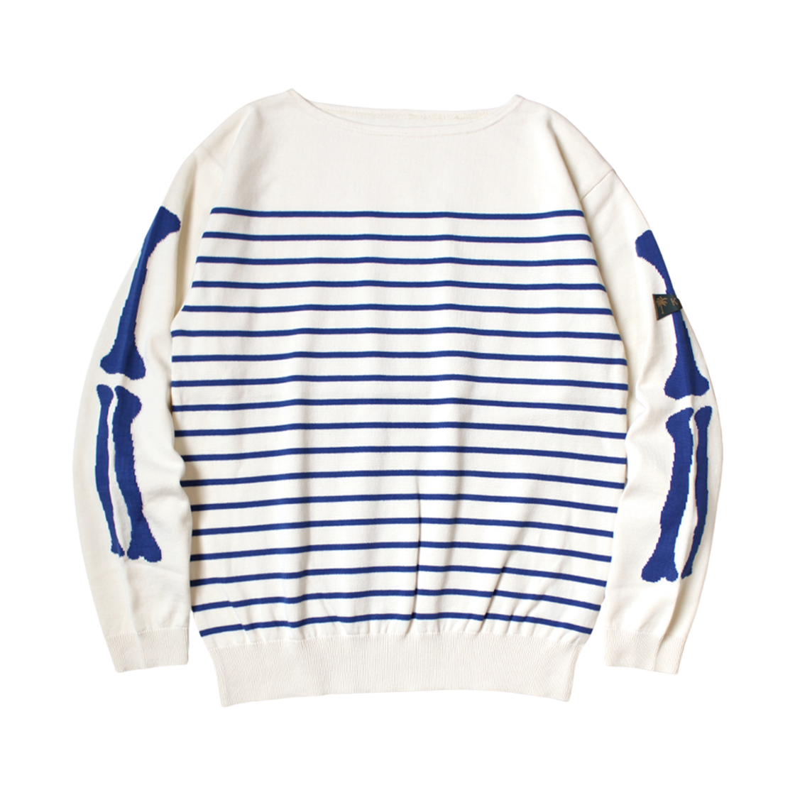 K2503KN124 Kapital 12G Panel Border Boatneck Sweater Kinari Blue