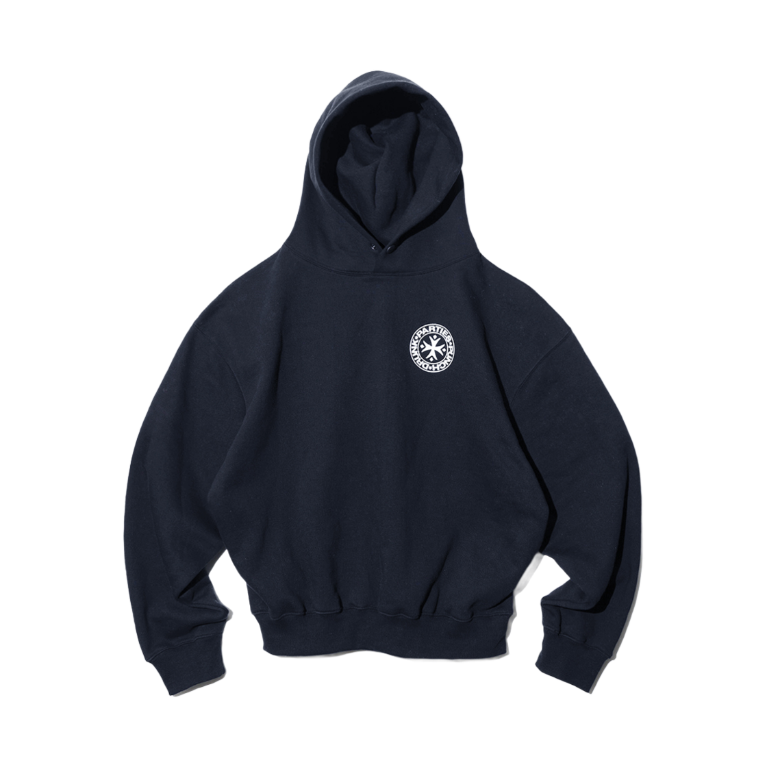 펀치 드렁크 파티즈 서클 로고 오버사이즈 후드 네이비(Punch Drunk Parties Circle Logo Oversized Hoodie Navy)