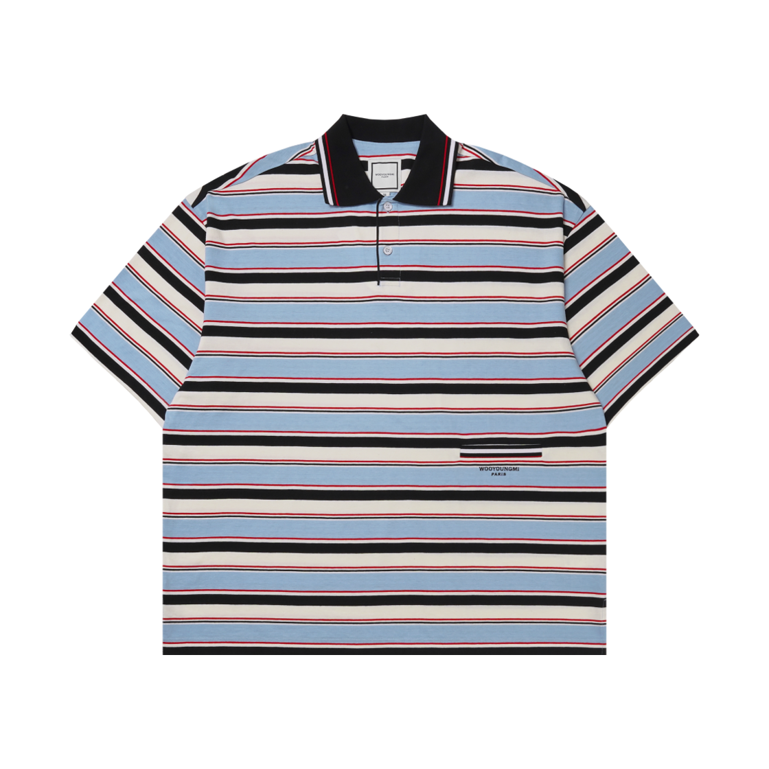 우영미 스트라이프 폴로 티셔츠 블루 - 25SS(Wooyoungmi Stripe Polo T-Shirt Blue - 25SS)