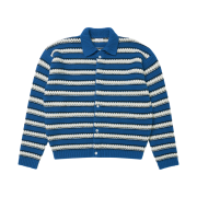 STU Wool Collar Stripe Cardigan Bule