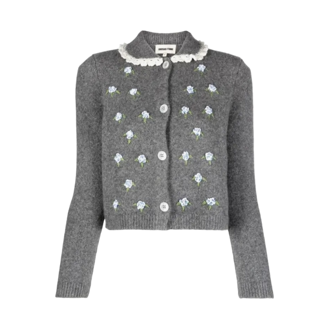 (W) 슈슈통 자수 플라워 가디건 그레이