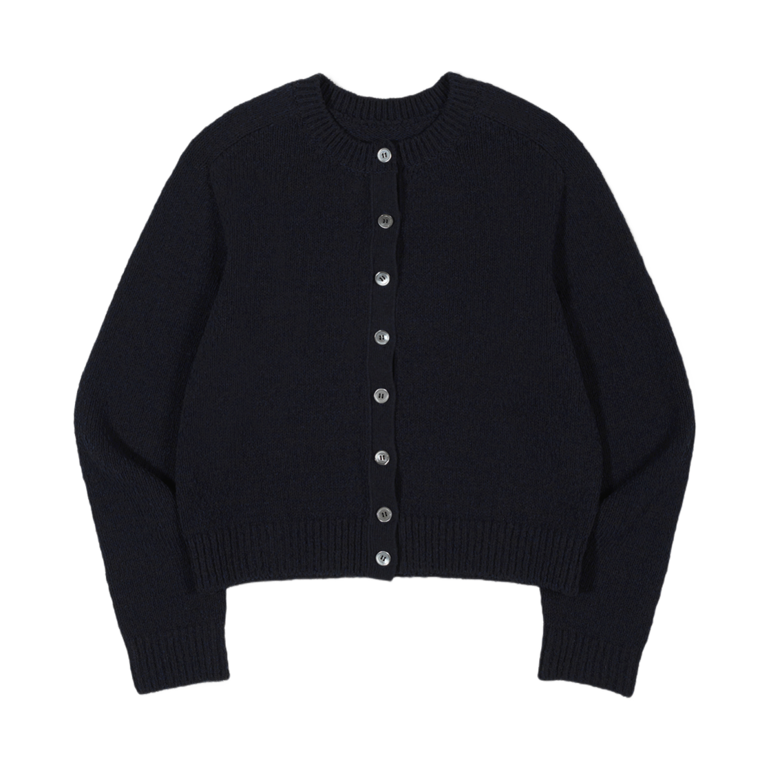 - (W) Low Classic Crewkneck Knit Cardigan Black Navy