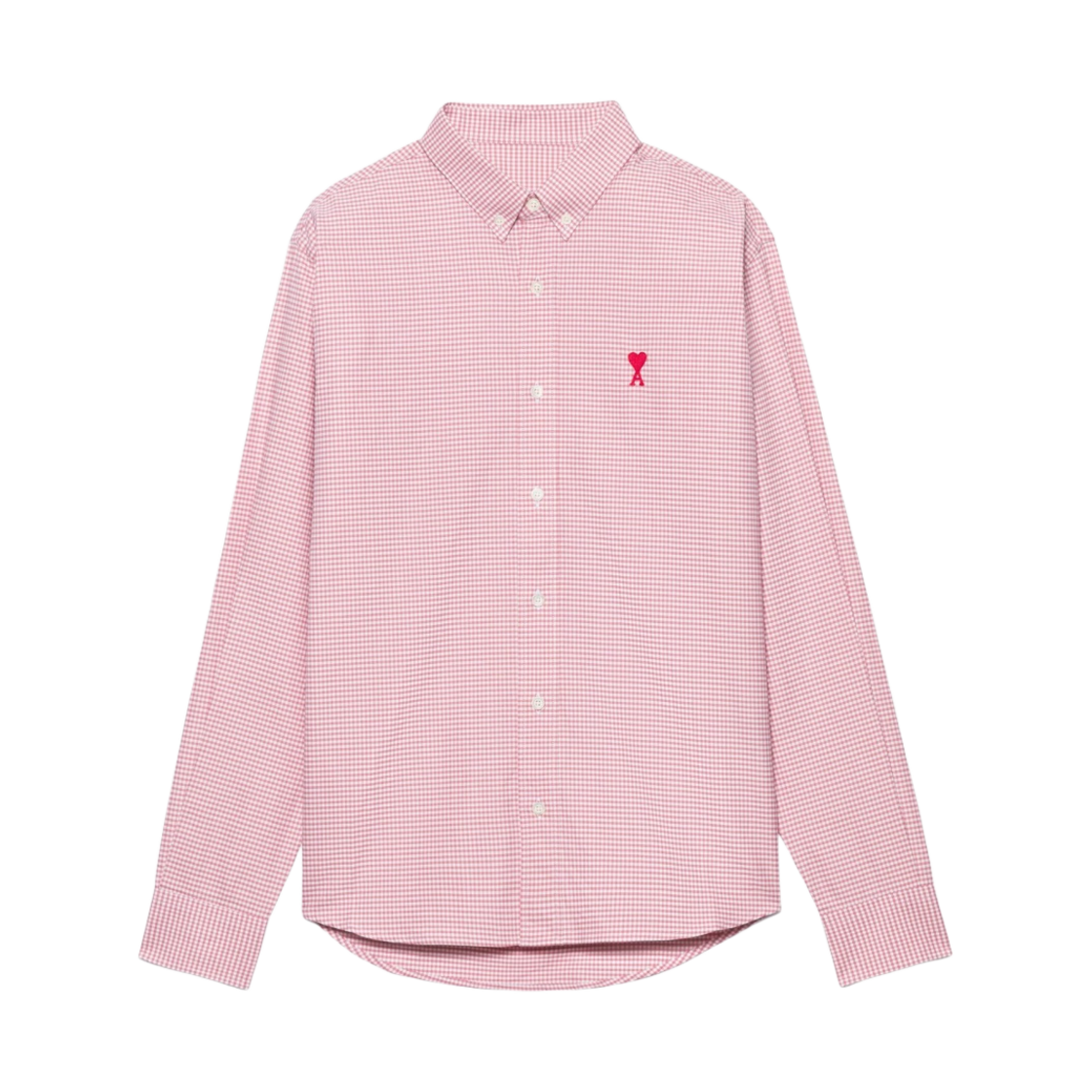 아미 스몰 하트 로고 깅엄 버튼 다운 셔츠 페일 핑크 화이트(AMI de Coeur Gingham Button Down Shirt Pale Pink White)