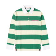 Thom Browne Rugby Stripe Pique Long Sleeve Pocket Polo Green Light Yellow