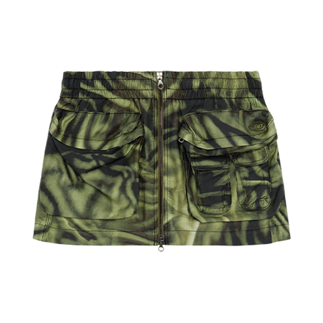 A130610WGAL-5AFA (W) Diesel O-Mirty Mini Cargo Skirt In Zebra Camo Twill Black Green