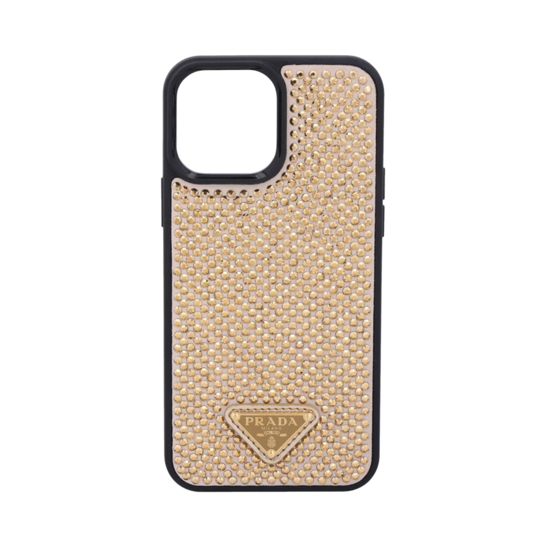 프라다 트라이앵글 로고 라인스톤 커버 아이폰 13 프로 맥스 플래티넘(Prada Triangle Logo Rhinestone Cover For iPhone 13 Pro Max Platinum)