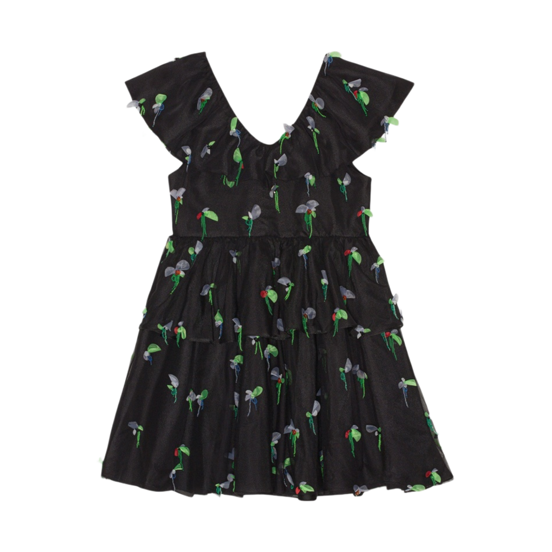 (W) 가니 엠벨리시드 메쉬 미니 드레스 블랙((W) Ganni Embellished Mesh Mini Dress Black) - 2