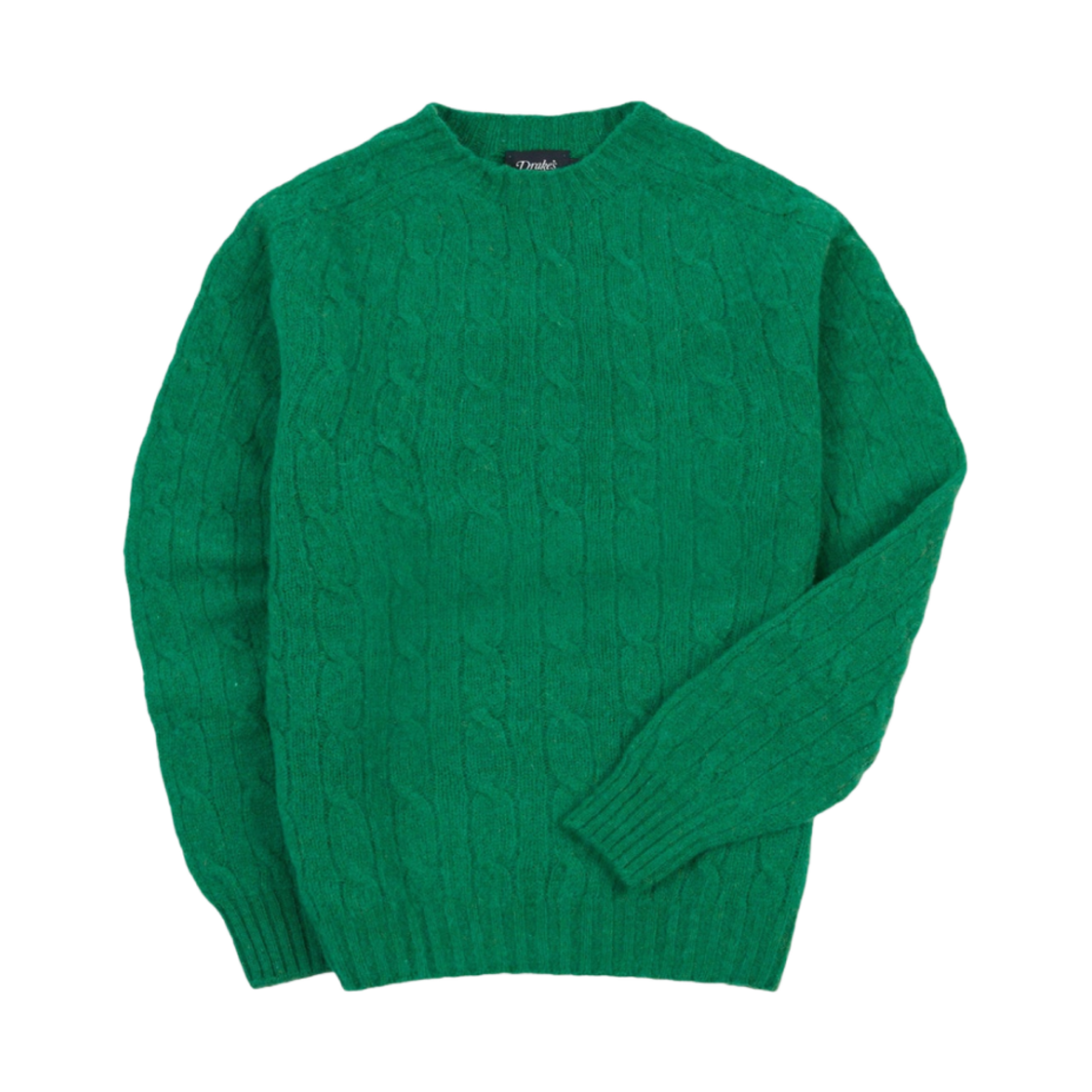 드레익스 브러쉬드 셰틀랜드 케이블 니트 크루넥 점퍼 에메랄드 그린(Drake's Brushed Shetland Cable Knit Crew Neck Jumper Emerald green)