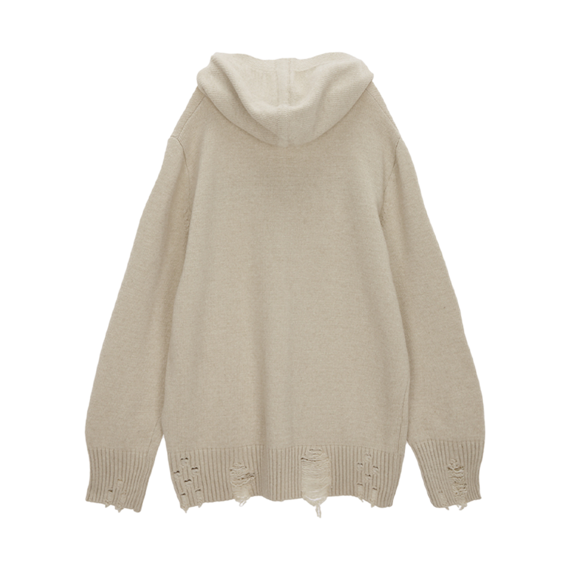 (W) 마뗑킴 데미지 로고 니트 후드 베이지((W) Matin Kim Damage Logo Knit Hoodie Beige) - 2